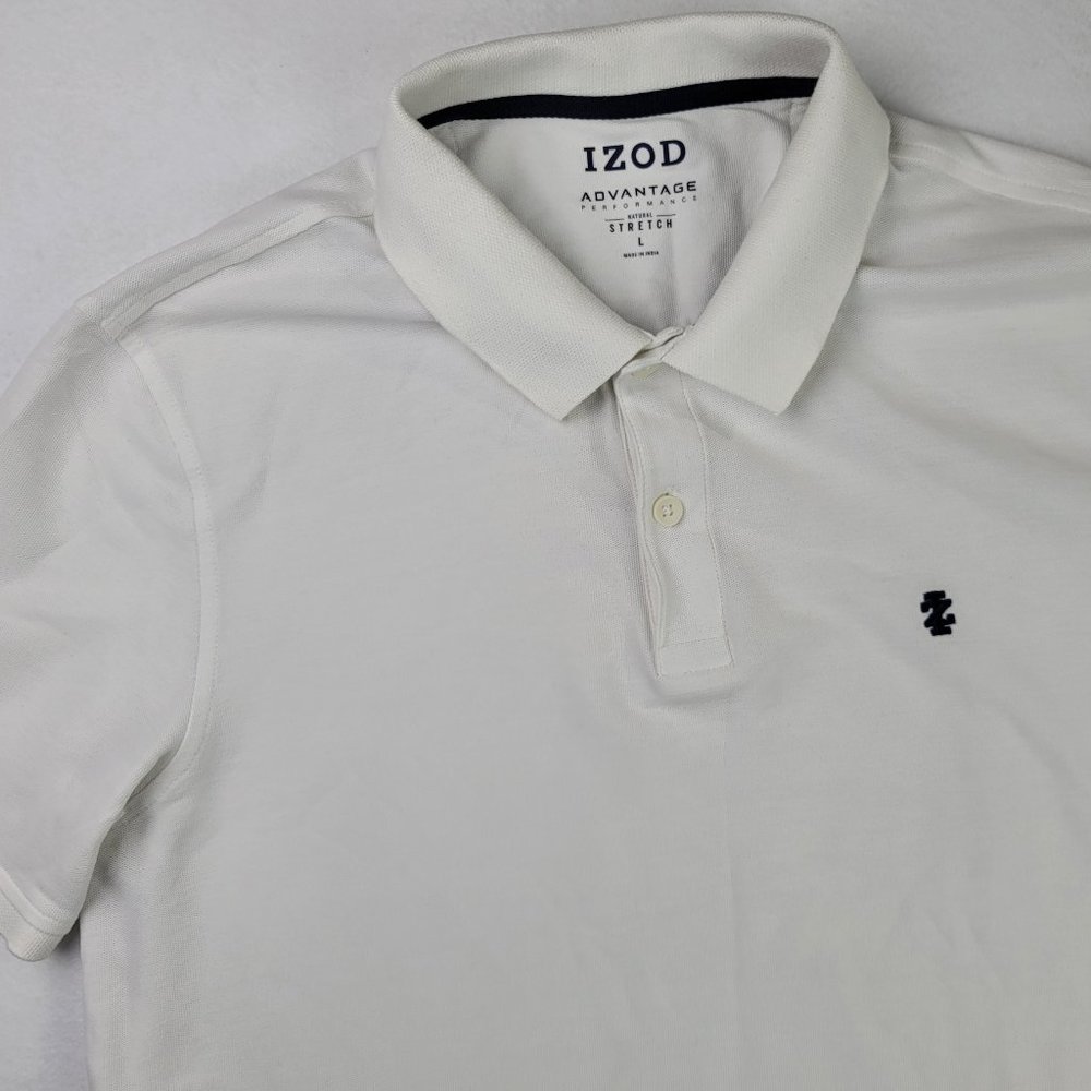 IZOD Shirt Men's L Advantage Performance Stretch White Polo Large
